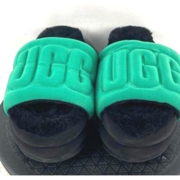 UGG Women's‎ Fluff Yeah Slide Sandals Size 8 Green & Black NEW - Picture 2 of 7